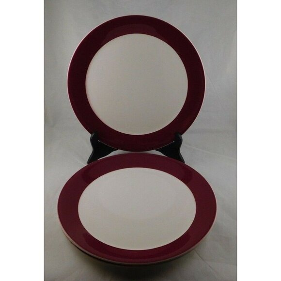 Set Of 3 Syracuse China Syralite 10 3/4" Dark Red Rim Ceramic Dinner Plates - Picture 2 of 3